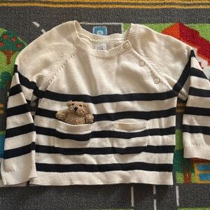 Striped Kids Sweater with Bear Pocket